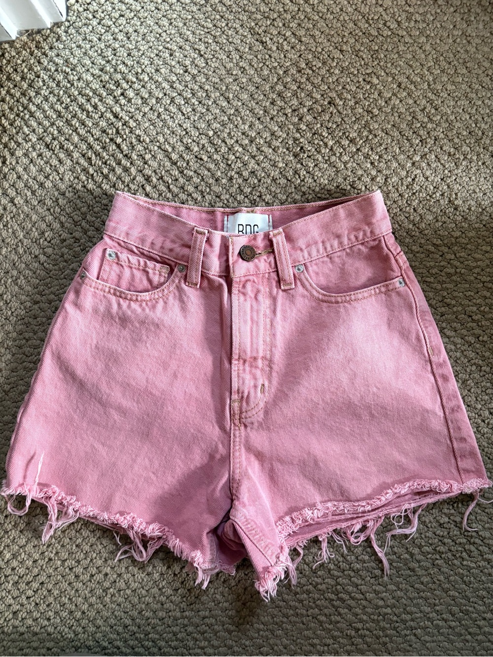 Urban Outfitters Pink High-Rise Frayed Denim Shorts